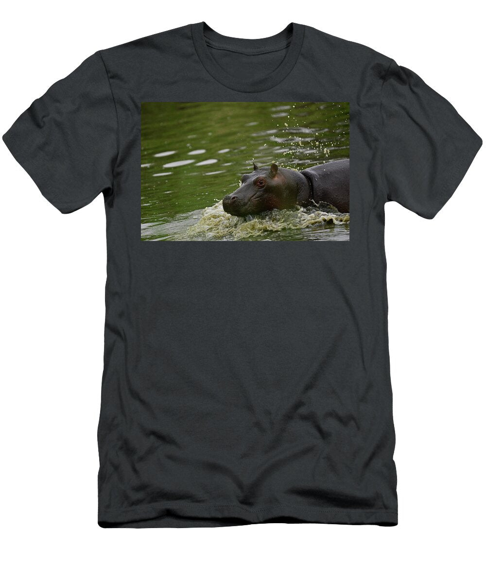 A Baby Hippo Splashing Through Water Amazing Action Photo Video T-Shirt