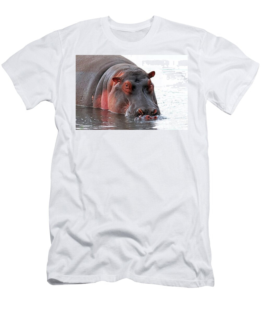 Mother Hippo with Calf in Water Shixing Wen T-Shirt